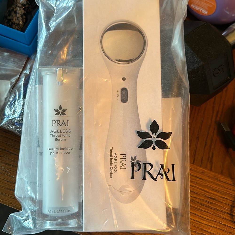 Prai ageless throat ionic device and serum